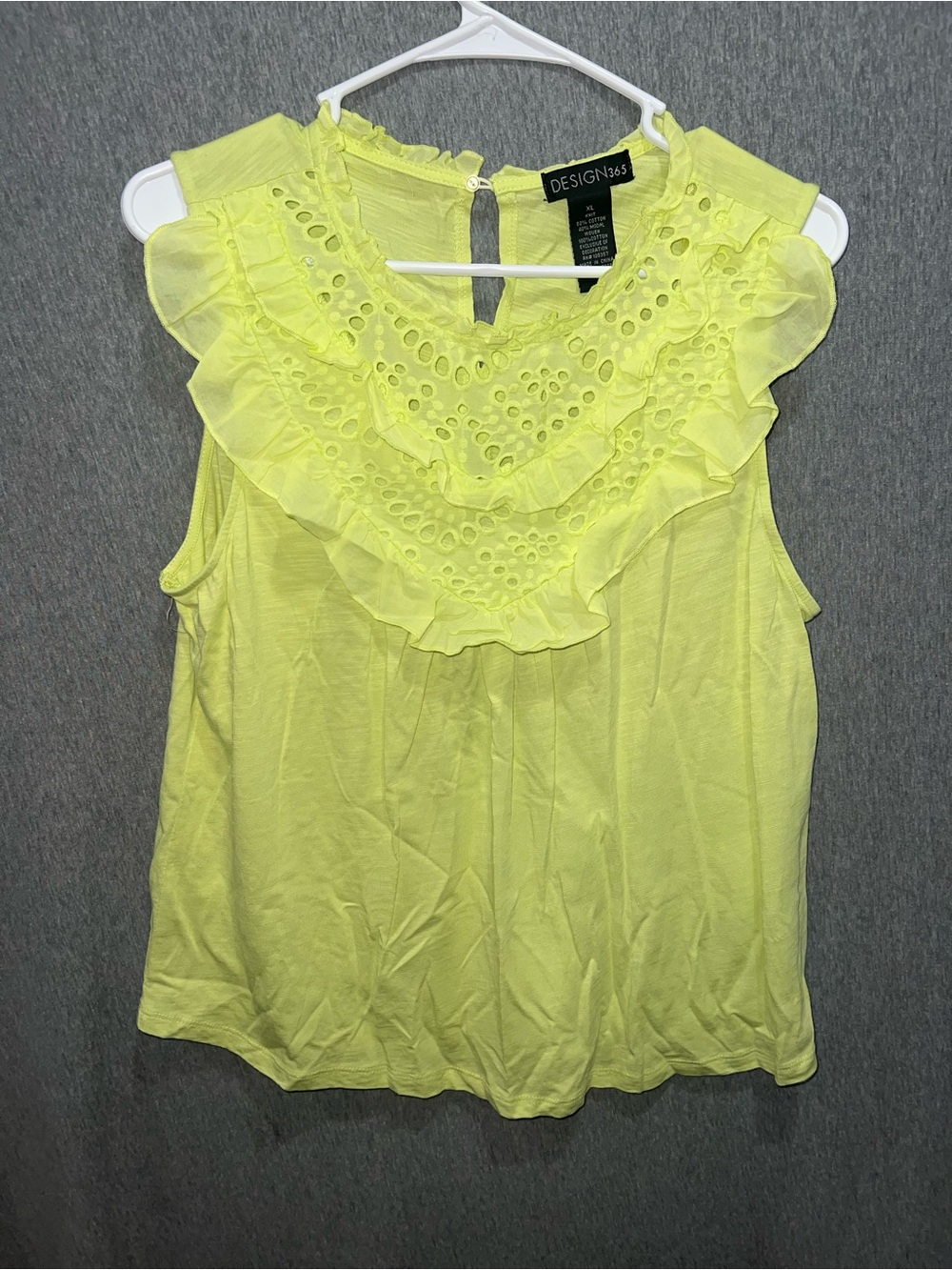 Design365 Women's Yellow Ruffle Eyelet Sleeveless Blouse